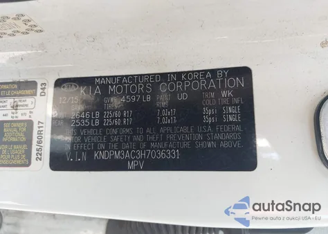 2017 Kia Sportage Lx z USA, uszkodzony, nr VIN KNDPM3AC3H7036331